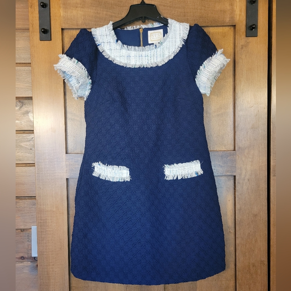 Sail to Sable Navy Blue tweed short-sleeved dress size 10